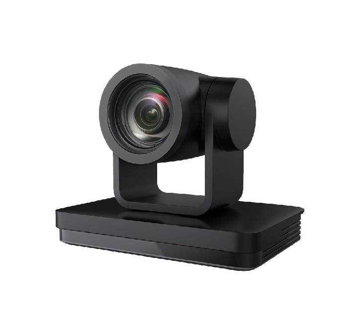 Close up of BenQ DVY23 20x optical zoom lens showing high-precision glass and autofocus capability.