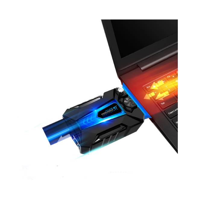 Interchangeable multi size universal silicone adapters included with Coolcold laptop cooling fan