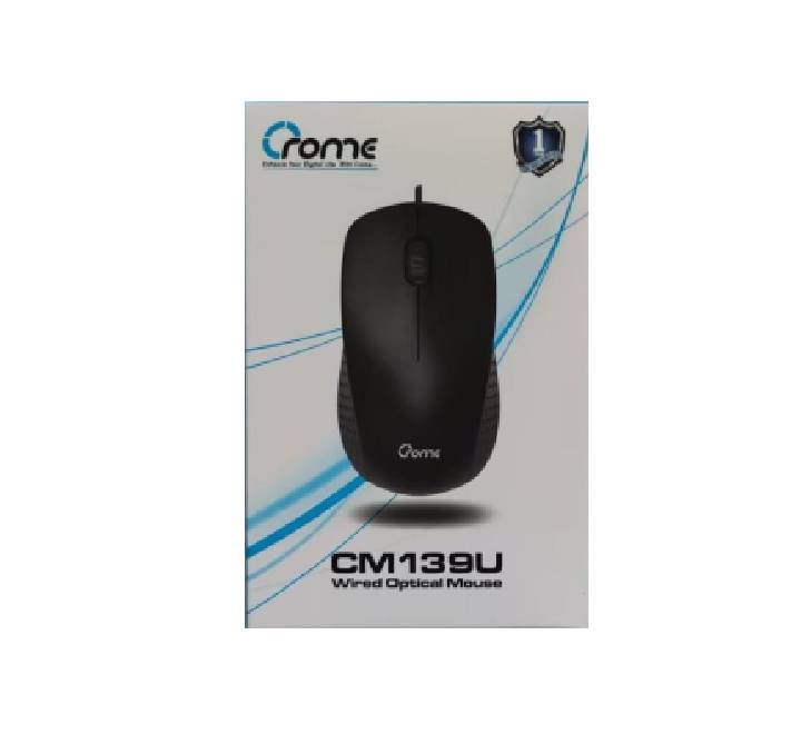Side view showcasing the symmetric ambidextrous curvature of the Crome CM139U USB wired mouse.