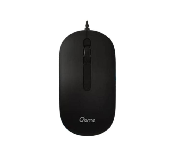 Crome CM232U wired optical mouse in matte black, clean top-down view.