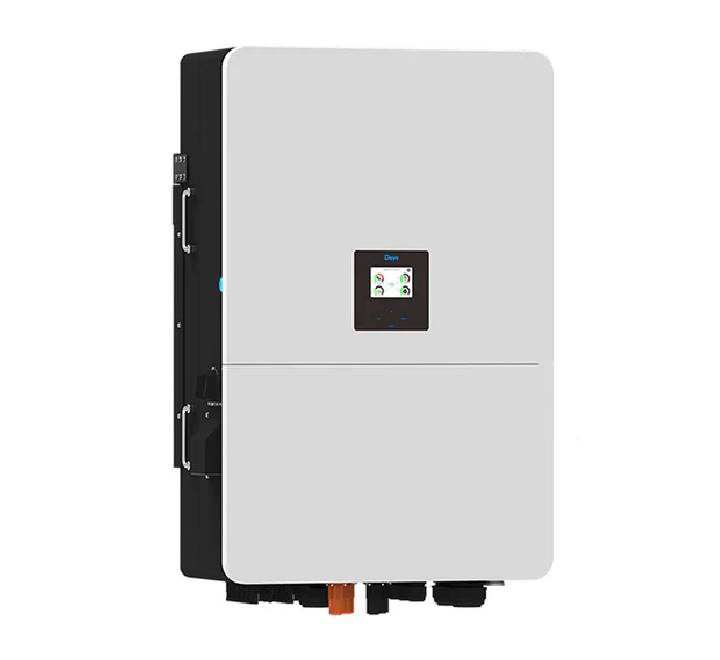 Deye SUN-80K-SG01HP3-EU-BM4 80kW 3-phase hybrid solar inverter front view with commercial interactive LCD control display panel.