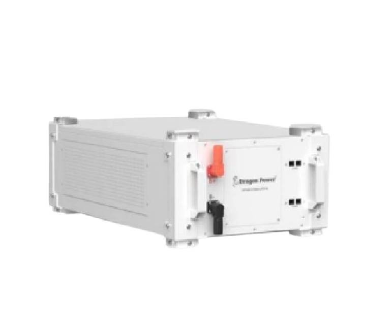Dragon Power DPHB-64330-LFP-R LiFePO4 battery module front view detailing standard terminals and integrated management structure.