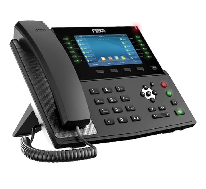 Fanvil X7 business phone showing interactive touch screen with up to 127 programmable digital DSS keys, ready for office distribution in Yangon.