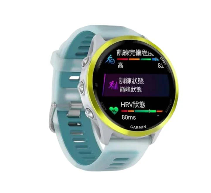 Side view of Forerunner 570 showing the speaker and microphone for voice commands.