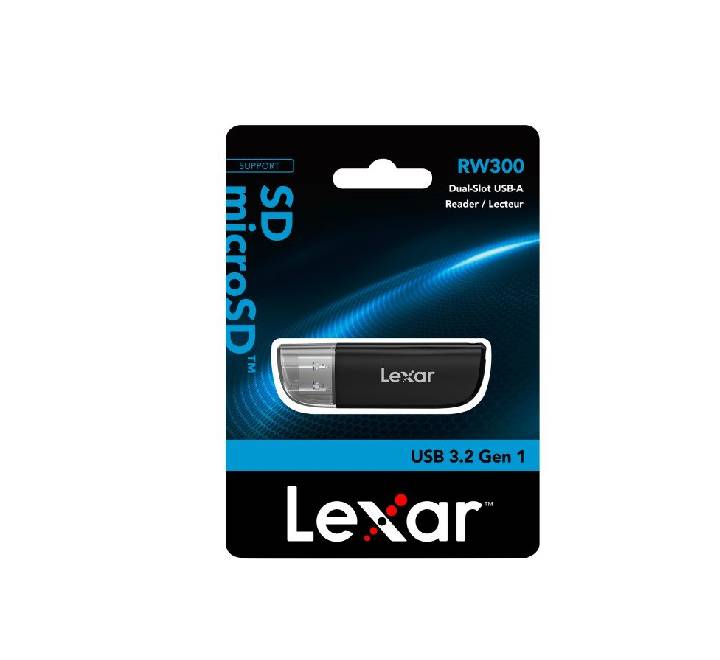 Lexar Dual Slot USB-A 3.2 Gen 1 Card Reader LRW300U-BNBNG showing both standard SD and microSD slots