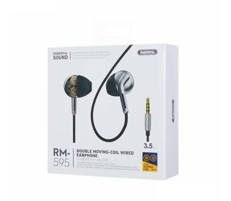 REMAX Rm 595 Dual Moving Coil Wired Earphone with Mic Black ICT