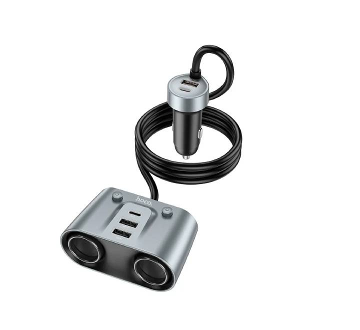 Hoco Z51 Establisher 147W(2C3A) 2-in-1 cigarette lighter car charger (Metal Gray)