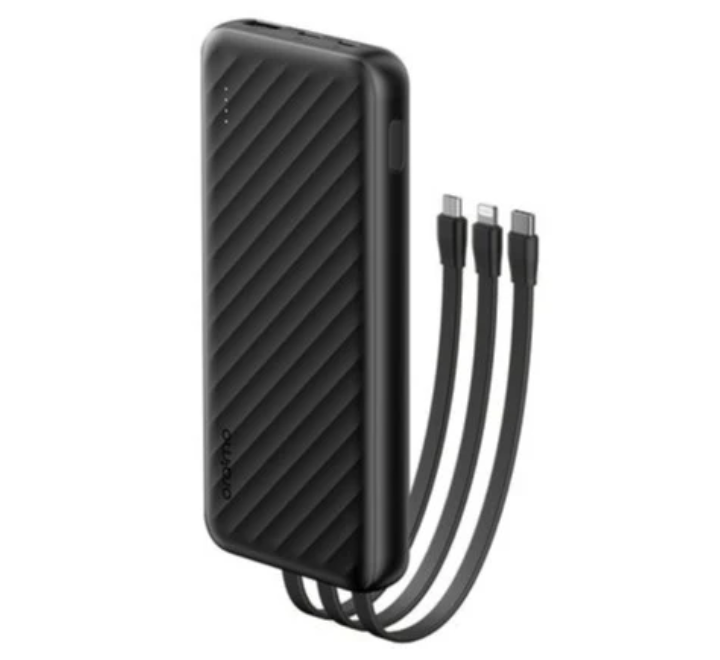 Oraimo Slice Link 10000mAh power bank model OPB-P5101 displaying its three integrated charging cables