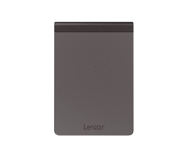 Lexar SL200 1TB Portable External SSD showing sleek dark-gray casing with USB-C port interface.
