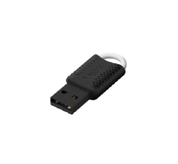Original retail packaging of the Lexar JumpDrive V40 32GB thumb drive showcasing the official brand seal.