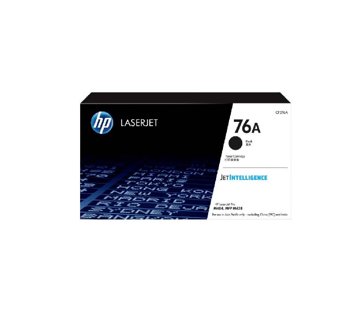 Genuine HP 76A Black Original LaserJet Toner Cartridge box displaying part code CF276A for LaserJet Pro M404 and MFP M428 business printers.