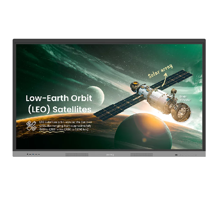 BenQ RE6503A 65 inch 4K UHD Interactive Education Touchscreen in Black, front view with Android 11 interface.