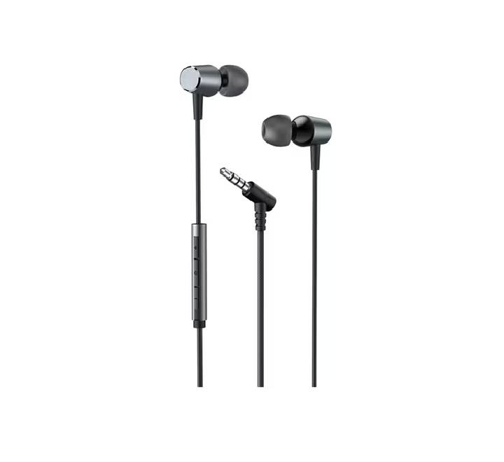Oraimo Trumpet 3 OEP-E40 wired in-ear earphones in Black showing the 3.5mm jack and inline microphone control
