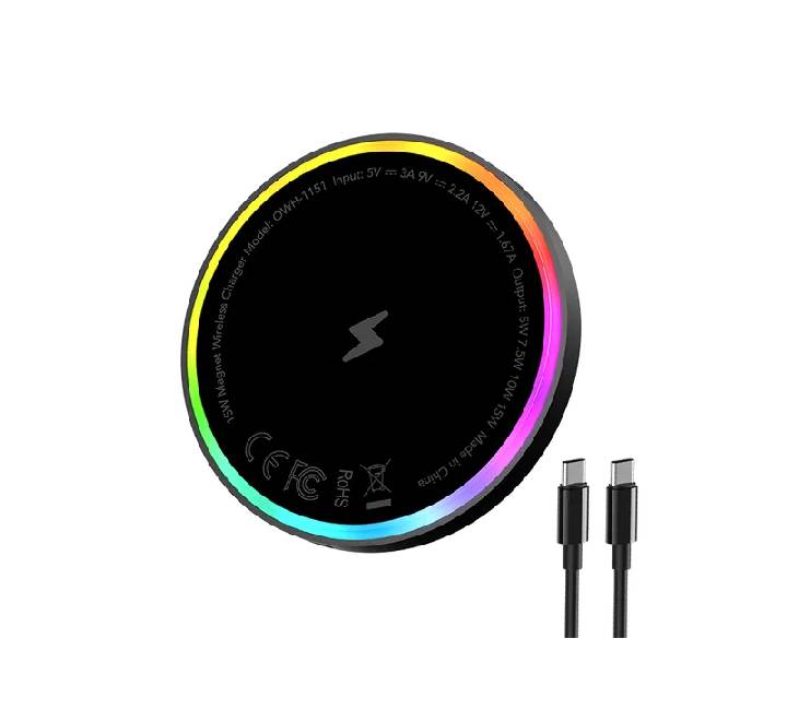 Oraimo PowerDock 15W Magnetic Wireless Charging Pad OWH-1151 in Black with connected USB-C cable