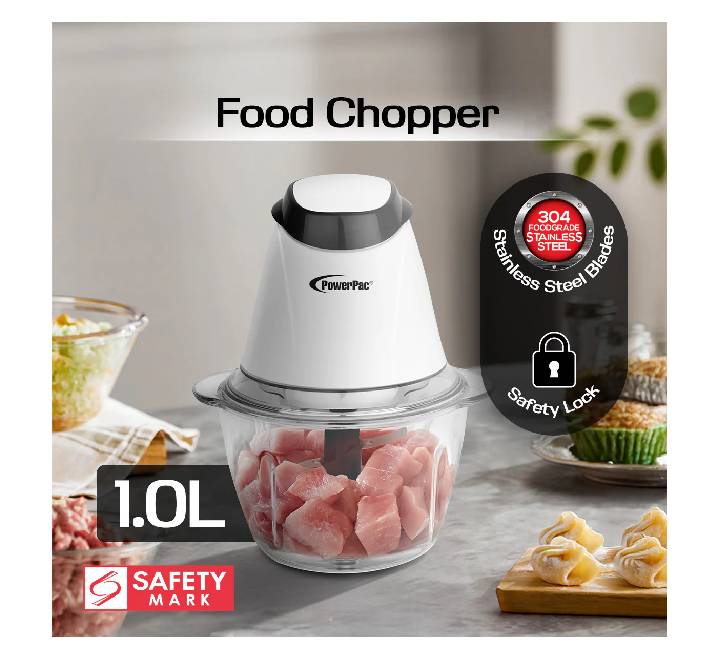 PowerPac PPCP813 compact vegetable and meat chopper in Mint Green color variation, featuring the anti-slip rubber mat base and 300W power core.