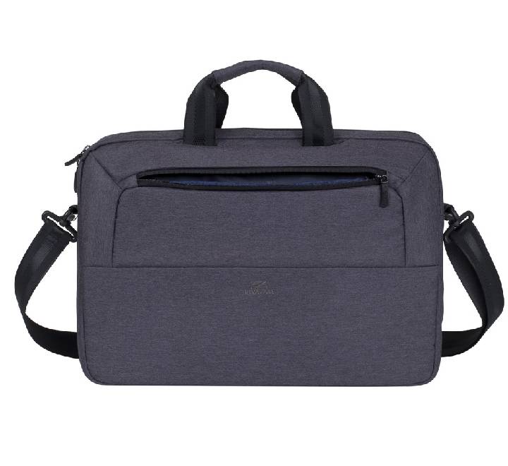 Rivacase 7730 Suzuka premium black 15.6 inch laptop shoulder bag showing clean water-resistant executive finish and dual handles.