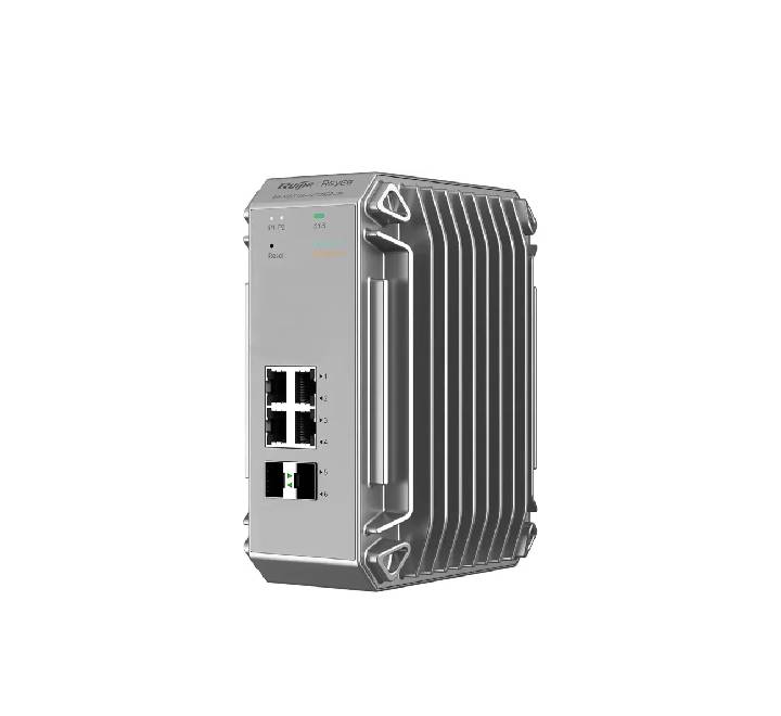 Ruijie Reyee RG-NIS3100-4GT2SFP-HP Layer 2 industrial managed switch showing 4 Gigabit PoE ports and 2 SFP fiber slots