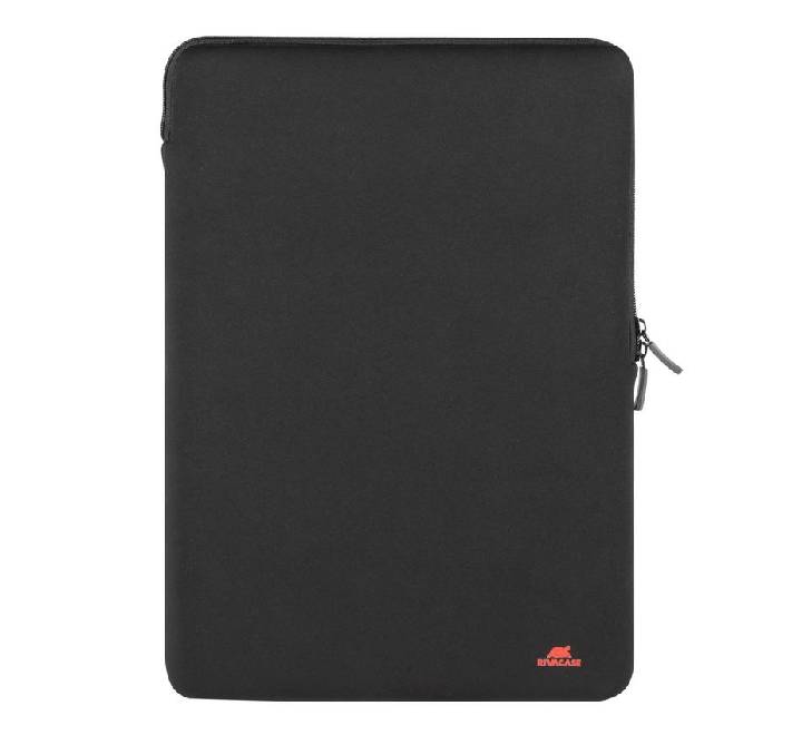 Rivacase 5226 Antishock 15.6 inch laptop vertical sleeve in black, front view showcasing the premium memory foam exterior texture.