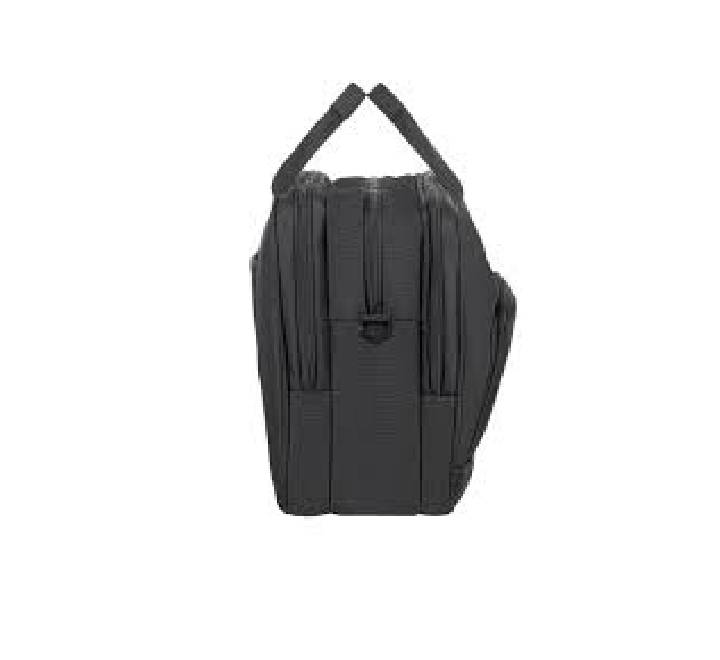 Interior view of Rivacase 8432 showing padded protection for 15.6 inch laptops and document section.