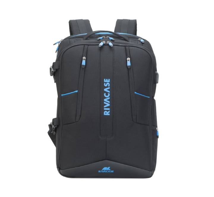 Rivacase 7860 Borneo black 17.3 inch ECO gaming backpack with futuristic front panel for Myanmar gamers.