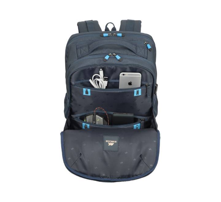 Close-up of the built-in USB charging port on the Rivacase 7861 Borneo gaming backpack.