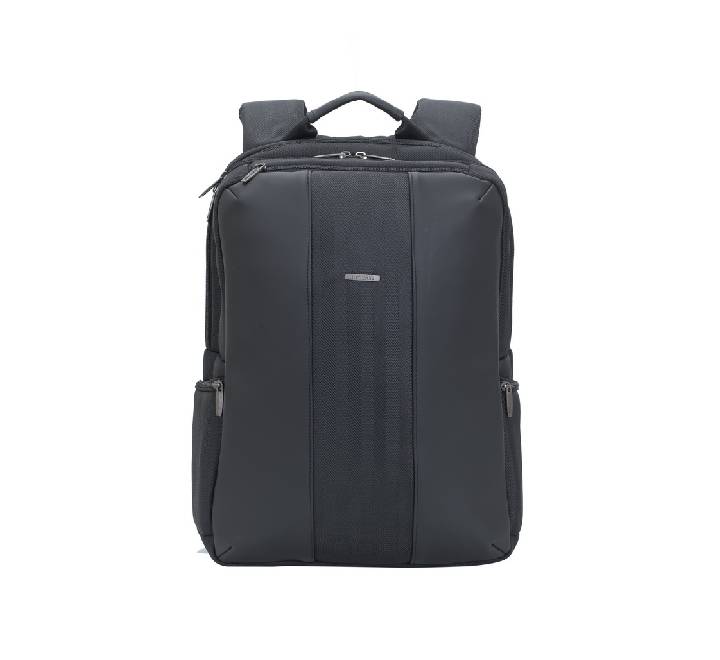 Rivacase 8165 Narita 15.6 inch business laptop backpack in black with premium leather inserts.