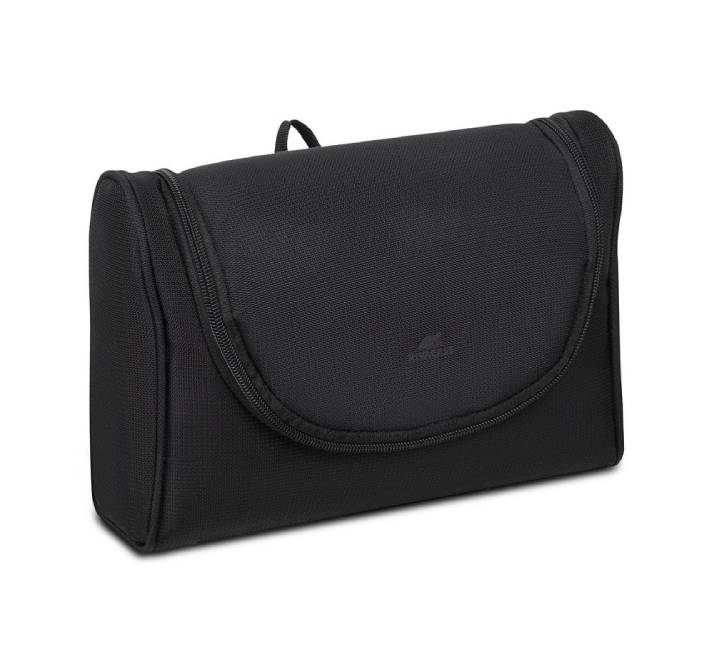 Rivacase 8407 toiletry bag showing built-in hook for hanging in hotel bathrooms for easy access.