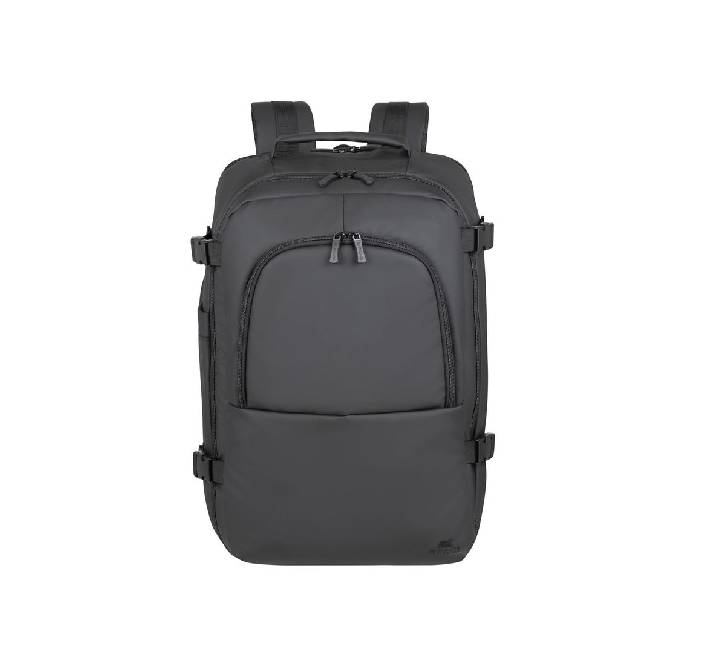 Rivacase 8465 black coated ECO travel laptop backpack for 17.3 inch laptops, water-resistant material.