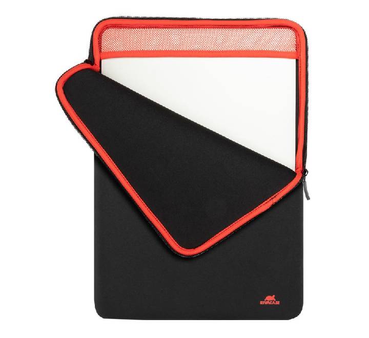 Lightweight Rivacase 5226 laptop sleeve being zipped and prepared for a commute, available for fast delivery in Yangon and Mandalay, Myanmar.