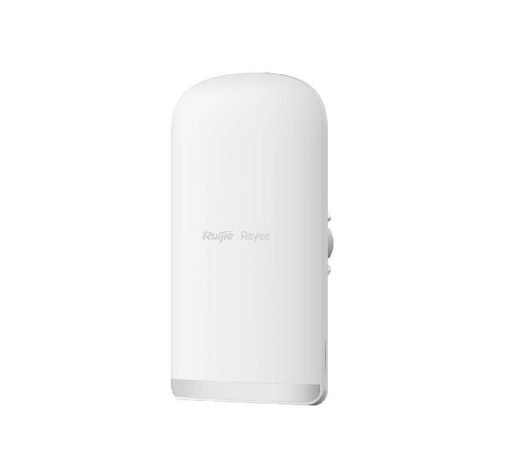 Bottom view of Ruijie Reyee RG-EST350G wireless bridge showing 3x Gigabit Ethernet ports, DC jack, and reset button