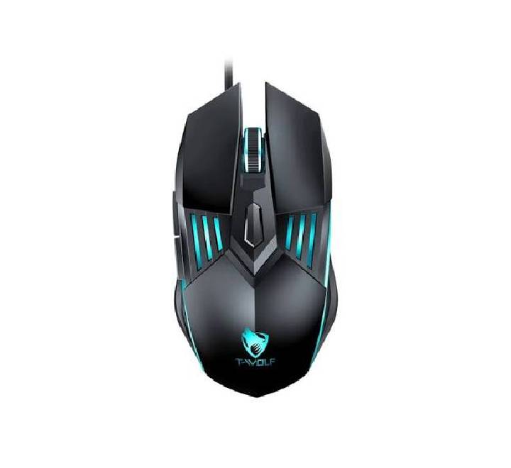 T-WOLF G560 Wired RGB Gaming Mouse 3200 DPI black chassis profile view