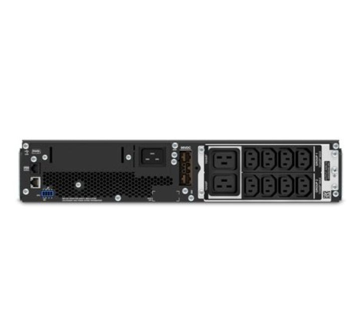 Rear panel outlets, smart slot, and input connection ports on APC SRT3000RMXLI UPS