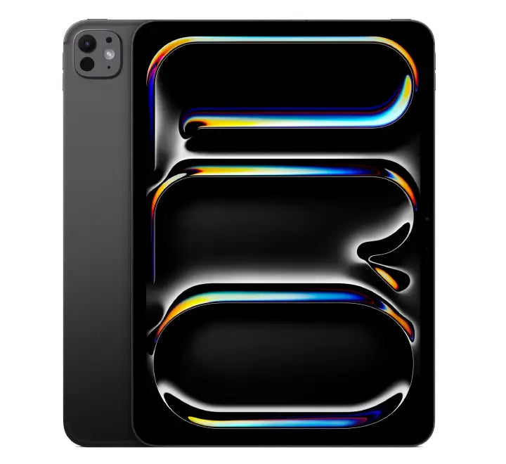 Front and back view of the 11-inch Apple iPad Pro M5 in Space Black finish