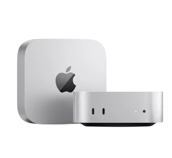 Top-down scale view highlighting the 5x5 inch compact aluminum design of the Apple Mac Mini M6 2026.