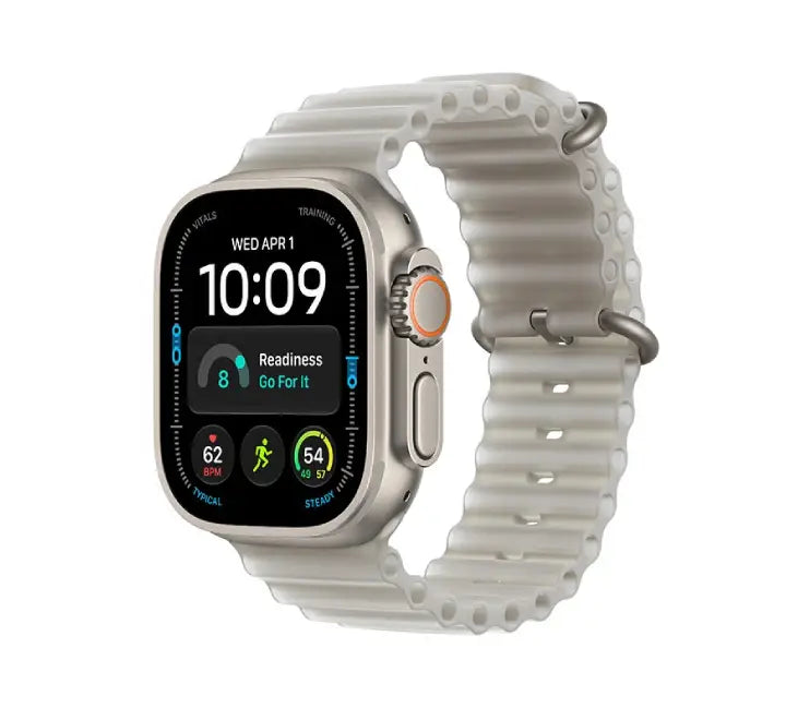 Apple Watch Ultra 4 GPS and Cellular in a 49mm titanium case showing the active 3,000 nits Retina display