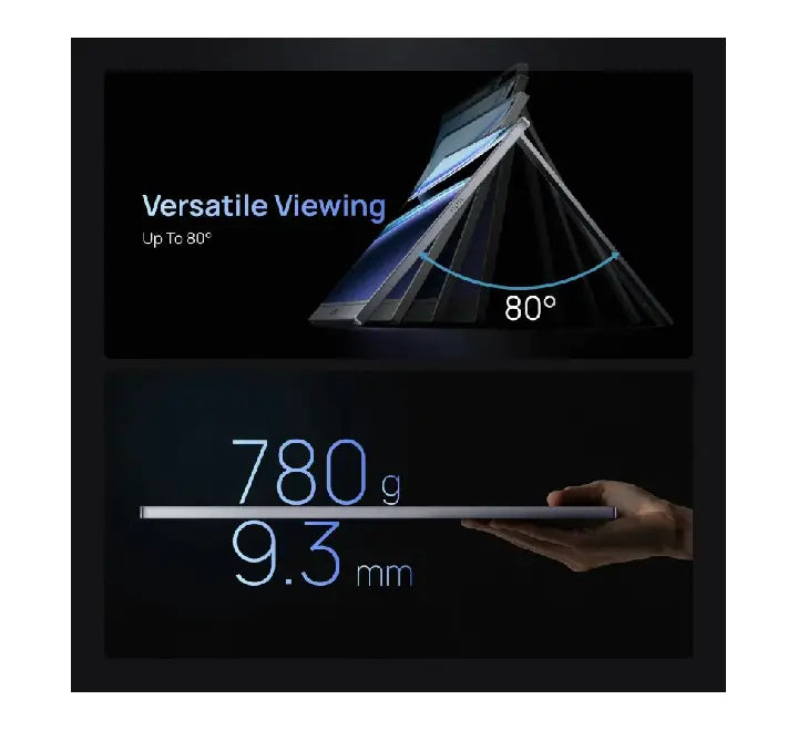 Back view of ARZOPA Z1FC portable monitor showing the integrated adjustable metal kickstand