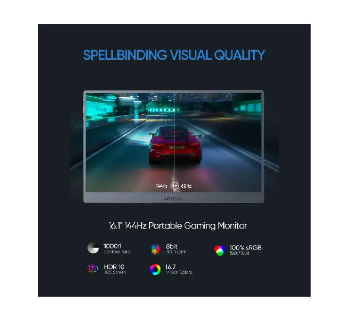 ARZOPA Z1FC 144Hz portable monitor connected to a gaming console via USB-C for dual screen gameplay