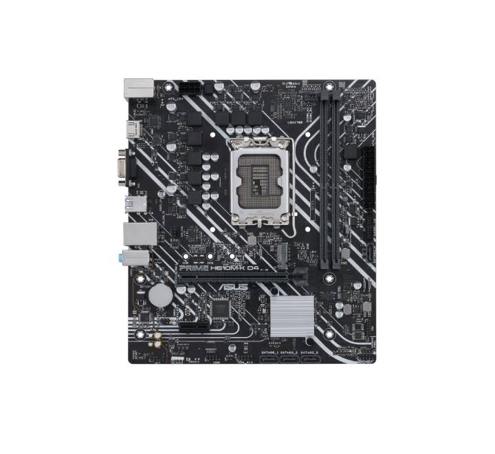 Rear view of ASUS Prime H610M-K D4 showing USB 3.2, HDMI 2.1, and Ethernet ports.