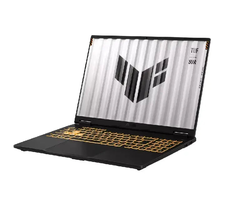 Top view of the ASUS TUF FX608 showing the mecha-inspired lid and MIL-STD-810H durability badge.