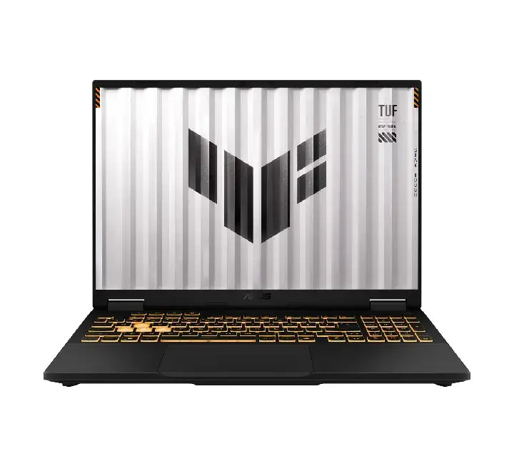 Front view of the 2025 ASUS TUF Gaming FX608JHR featuring a 16-inch 165Hz display and rugged chassis.