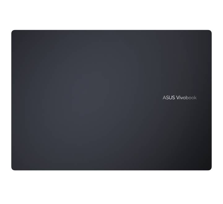 Close-up detail of the ASUS Vivobook 16 keyboard and palm rest, highlighting the Intel Core Ultra 5 AI-powered performance sticker.