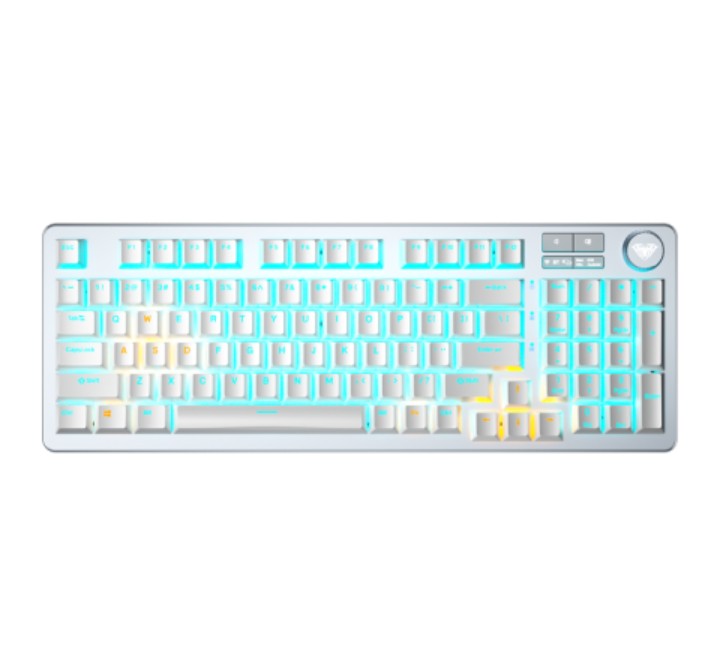 Front view of the AULA F3080 Wired Mechanical Gaming Keyboard in White showing its sleek layout and illumination.