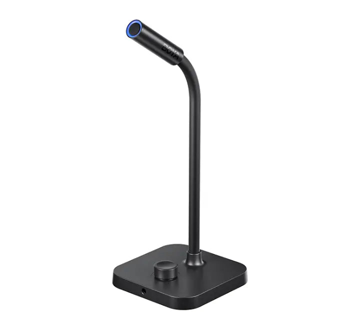 BOYA CM40 USB desktop gooseneck microphone in black featuring a flexible neck and stable desktop base.