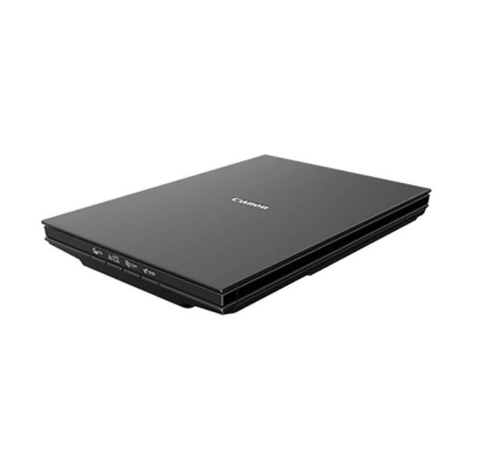 Open lid view of Canon CanoScan LiDE 300 flatbed scanner displaying glass platen for photo and document scanning