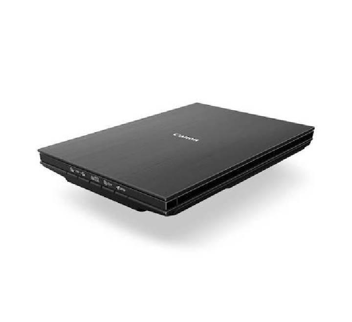 Canon CanoScan LiDE 400 scanner mounted upright on its vertical stand for space-saving desk placement