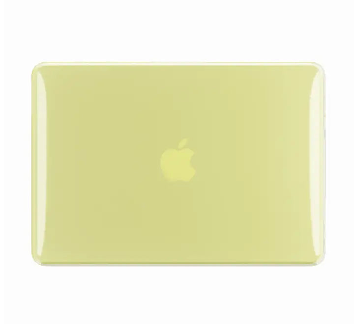 Coteci Ultra Thin Crystal Hardshell Case in transparent clear on a MacBook Air, showing the sleek profile and visible Apple logo.