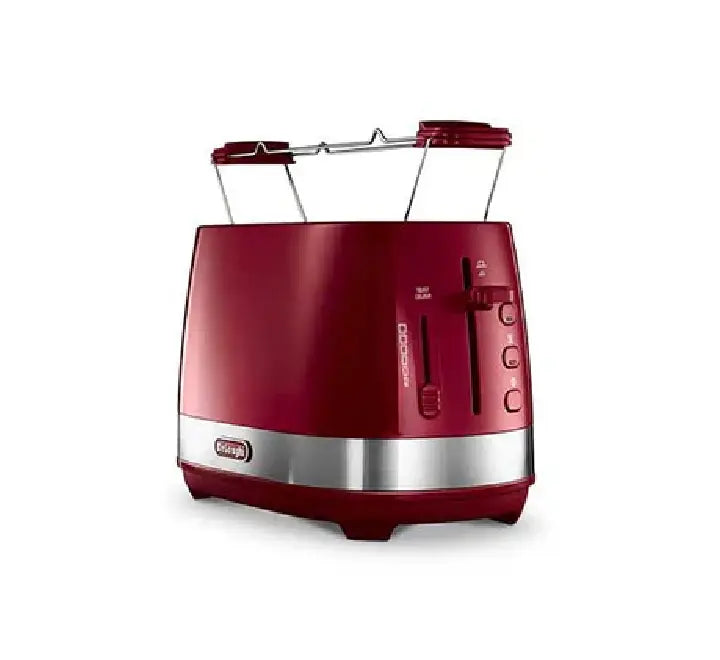 De'Longhi Active Line CTLA 3103.R 2-slice toaster in Passion Red glossy finish with iconic stainless steel accent ring.