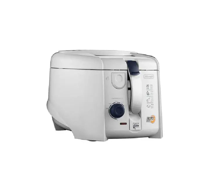 Interior angle of the De'Longhi F28311.EX:1 deep fryer displaying the unique patented RotoFry tilted rotating basket that minimizes oil consumption.