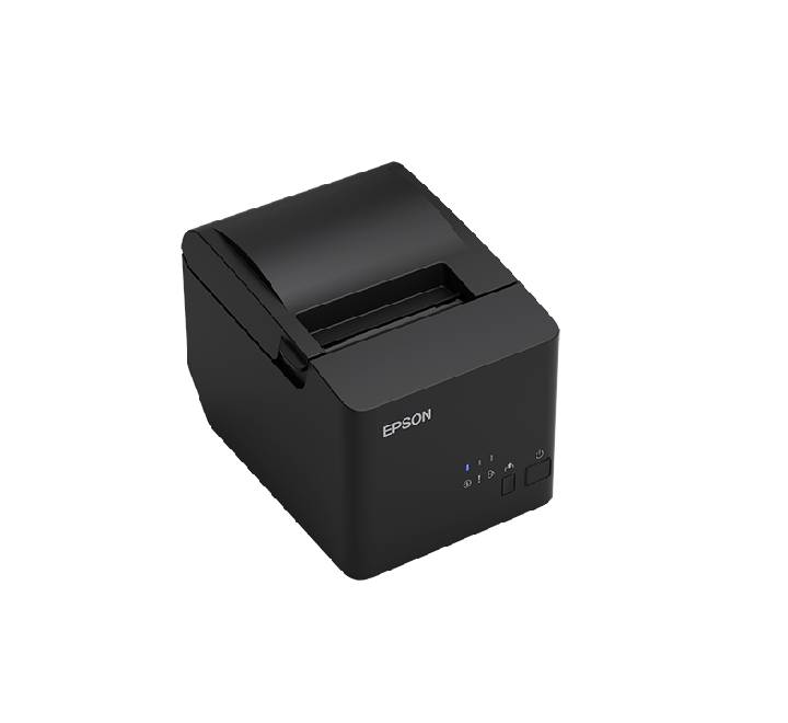 Epson TM-T81III receipt printer installed at a retail checkout counter printing customer bills.