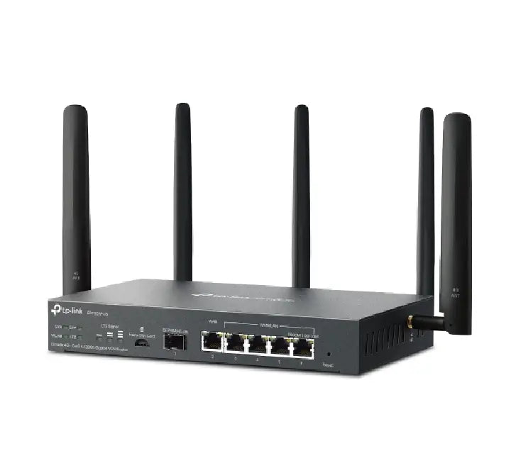 Rear panel of Omada ER706W-4G showing Gigabit SFP and RJ45 WAN/LAN ports for high-speed networking.